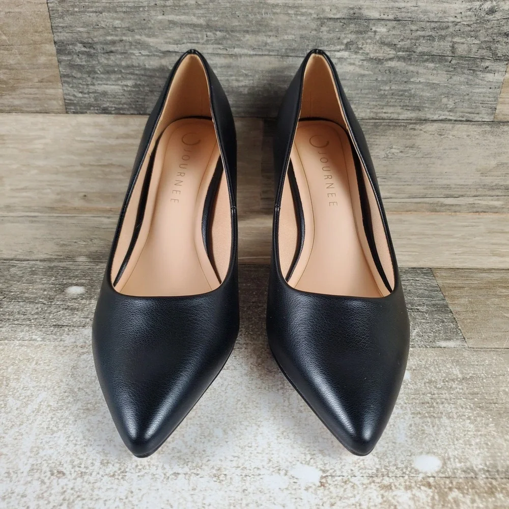 Journee Scylee Womens Dress Heels Size 7.5 M Black Pointed Toe‎ Wide Width Pumps